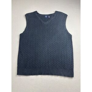 Vintage GAP Cable Knit Sweater Vest Womens Large 100% Cotton Navy Blue V-Neck